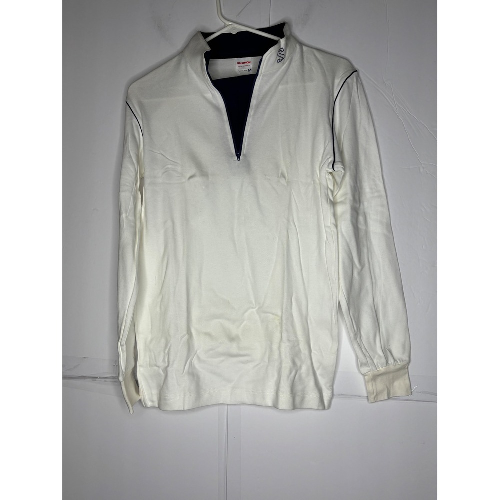 Salomon Mens Vintage Quarter Zip Pullover White Navy Made in France Size‎ M